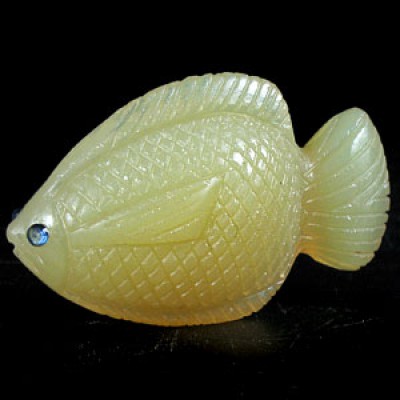 KG-015 Hand carved Natural Fire Opal in Fish Shape Gem Statue with 2 Genuine Blue Sapphires Inlaid in The Eyes